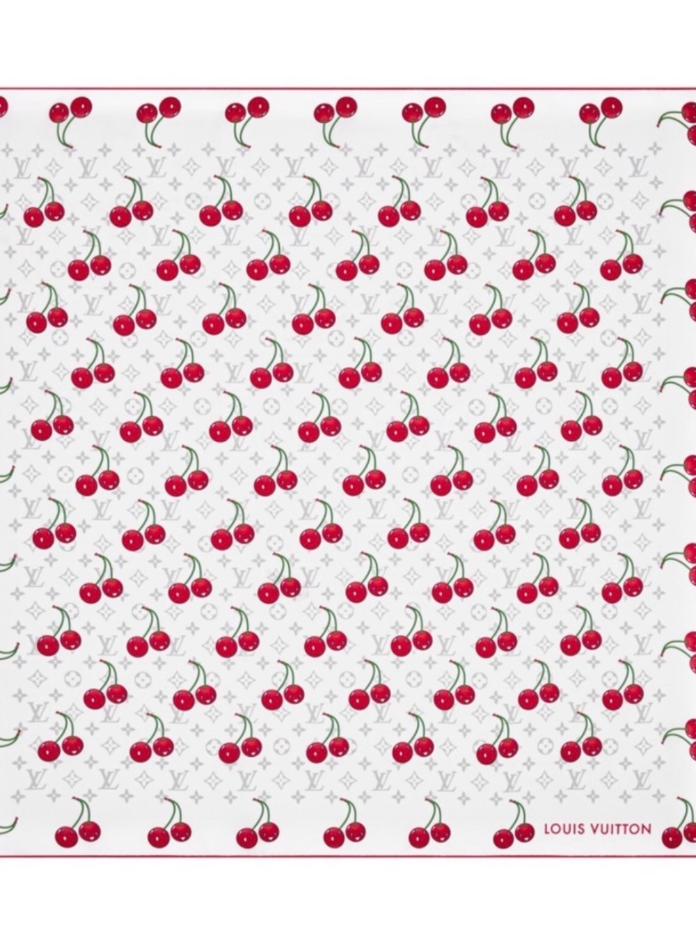 Louis Vuitton x Murakami Cherry Cerises Silk Scarf 90 White Red  Monogram Rare